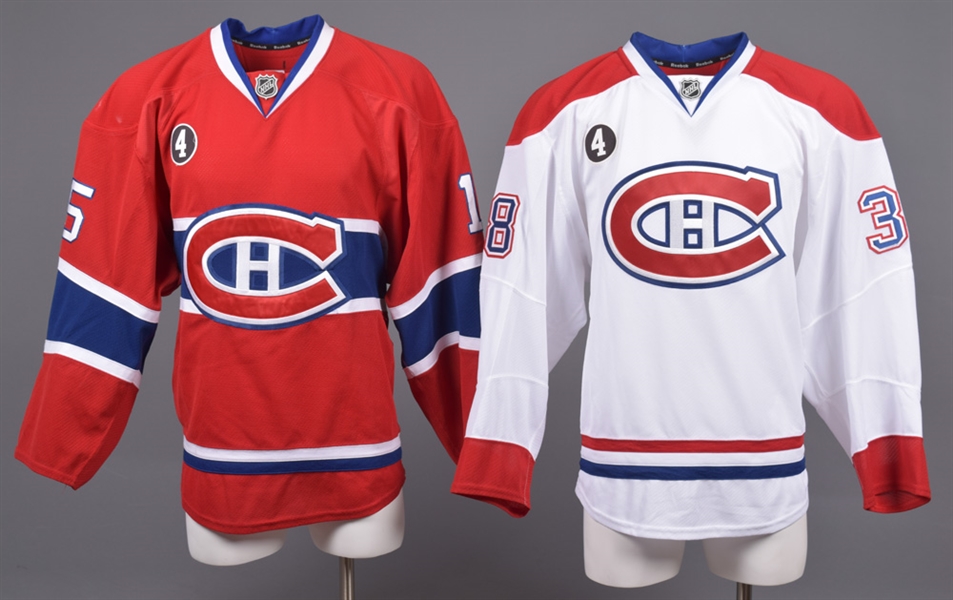 P.A. Parenteau’s and Drayson Bowman’s 2014-15 Montreal Canadiens Game-Worn Home (Parenteau) and Game-Issued Away (Bowman) Jerseys with Team LOAs – Beliveau Memorial Patches!