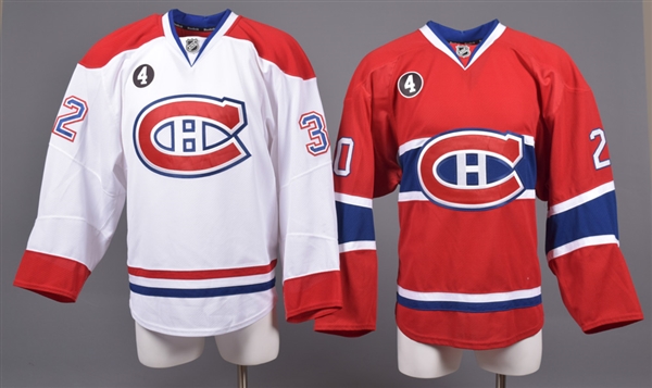 Manny Malhotra’s and Brian Flynn’s 2014-15 Montreal Canadiens Game-Worn Home and Away Playoffs Jerseys with Team LOAs – Beliveau Memorial Patches! 