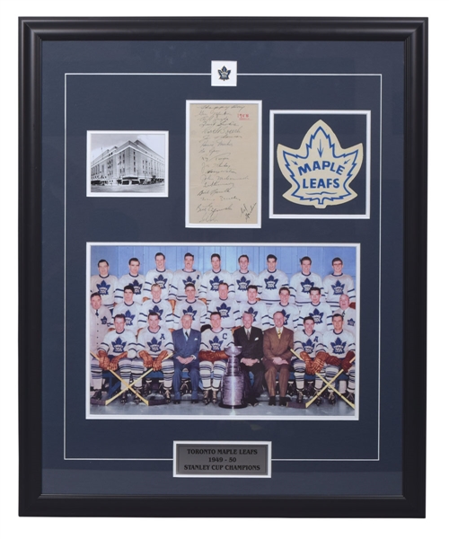 Toronto Maple Leafs 1949-50 Team-Signed Sheet Framed Display Featuring 5 Deceased HOFers and Barilko (32 3/4" x 26 5/8") - JSA LOA