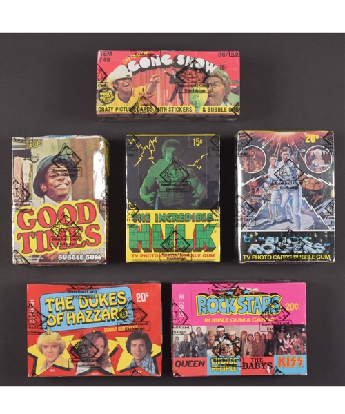 1975-91 Non-Sport Wax Box Collection of 19 Including 1975 Topps Good Times, 1979 Topps The Incredible Hulk and 1980 Donruss The Dukes of Hazzard - Most BBCE Certified