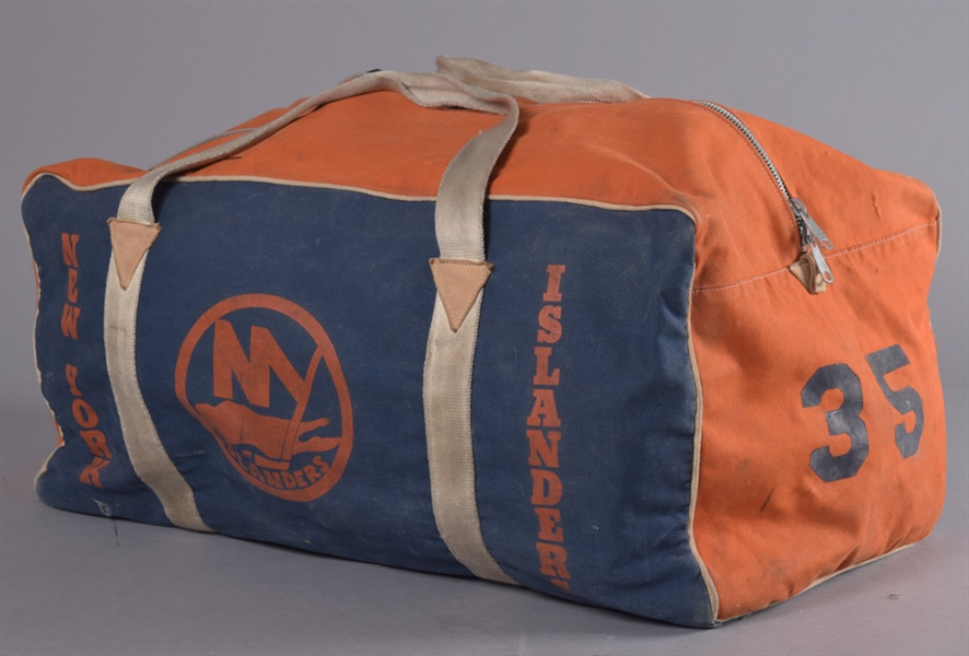 New York Islanders Mid-to-Late-1980s #35 Equipment Bag,  Lou Franceschettis 1980s Washington Capitals Game-Used Gloves Plus Sabres Pants
