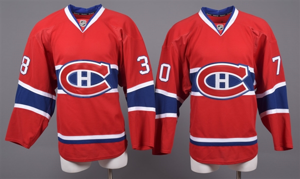Hunter Bishop’s and Tony DeHart’s 2011-12 Montreal Canadiens Game-Worn Preseason (Bishop) and Game-Issued (DeHart) Home Jerseys with Team LOAs
