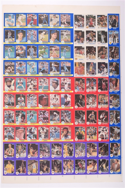 1985-86 Star Co. NBA and MLB Uncut Card Sheet Including All-Rookie Team and Rookie of the Year 11-Card Sets with Michael Jordan and Kareem Abdul-Jabbar 18-Card Set