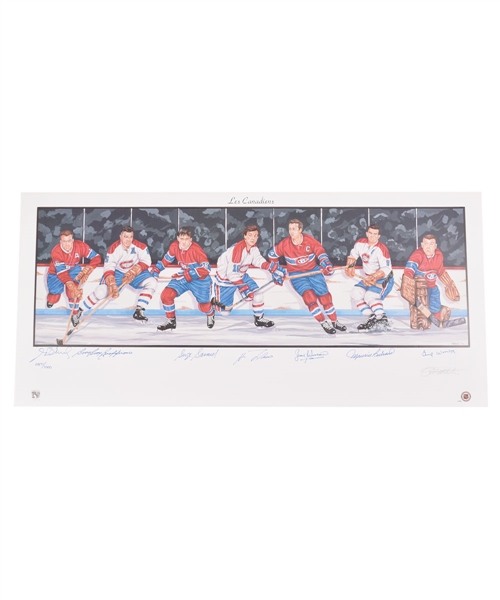 Montreal Canadiens Limited-Edition Lithograph Autographed by 7 HOFers with LOA (18" x 39")