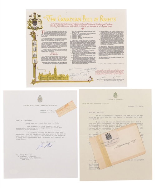 Canadian Prime Ministers Autograph Collection of 4; Mackenzie King, John Diefenbaker, Robert Borden and Joe Clark - All JSA Certified
