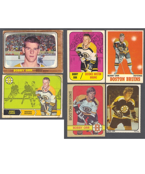 Bobby Orr 1966-77 Topps and O-Pee-Chee Hockey Card Collection of 17 Including 1966-67 Topps #35 Rookie Card