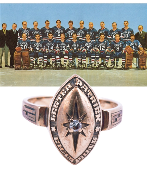 Vancouver Canucks 1968-69 WHL Lester Patrick Cup Championship 10K Gold and Diamond Ring from Joe Croziers Family