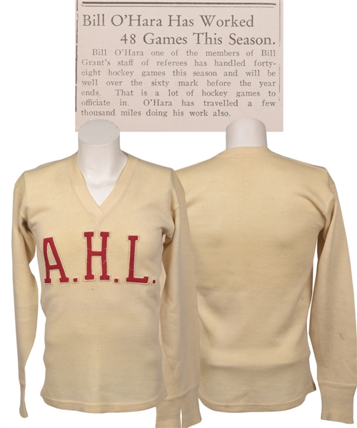 William "Bill" OHaras (Ex-Referee) Circa Early-1940s AHL Wool Sweater 
