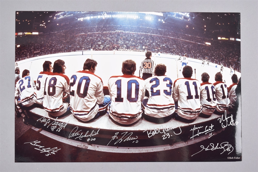 Montreal Canadiens "The Bench" Multi-Signed Photo by 8 with Lafleur, Lapointe, Gainey and Henri Richard with LOA (10" x 15")