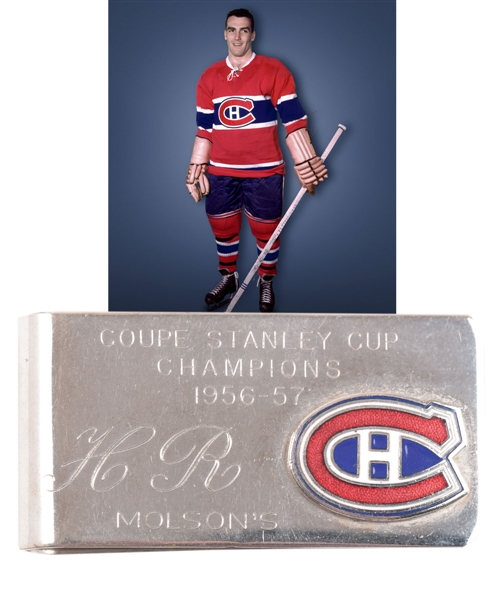 Henri Richards 1956-57 Montreal Canadiens Stanley Cup Championship Money Clip with His Signed LOA