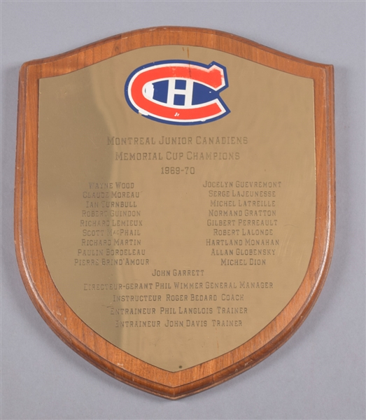 Montreal Junior Canadiens 1969-70 Memorial Cup Championship Plaque - Gilbert Perreault - Rick Martin