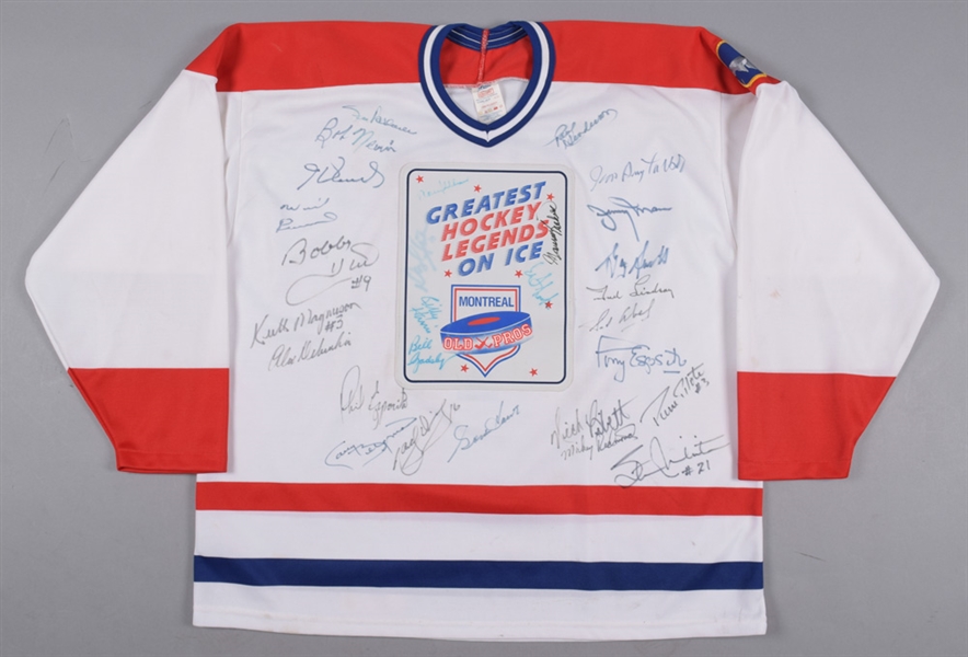 Greatest Hockey Legends Montreal Old Pros Late-1980s Multi-Signed Jersey by 25+ Including Richard, Howe, Lindsay, Abel and Other Greats