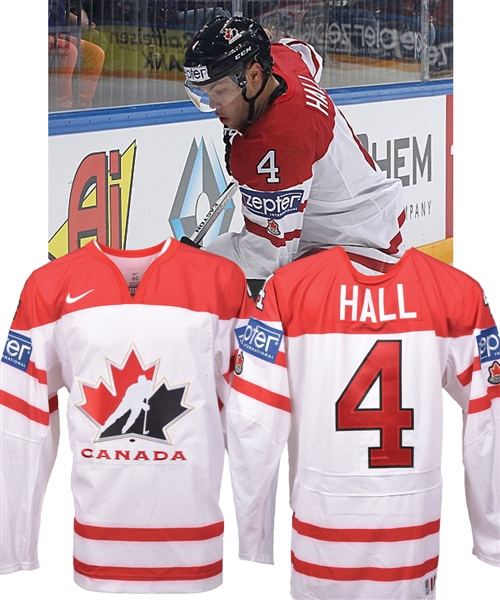 Taylor Halls 2016 IIHF World Championships Team Canada Game-Worn Jersey with Hockey Canada COA - Photo-Matched!