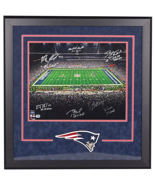 New England Patriots Multi-Signed Super Bowl XLIX Limited-Edition Framed Display #46/49 with Annotations (31" x 30") from TriStar/Fanatics Authentic