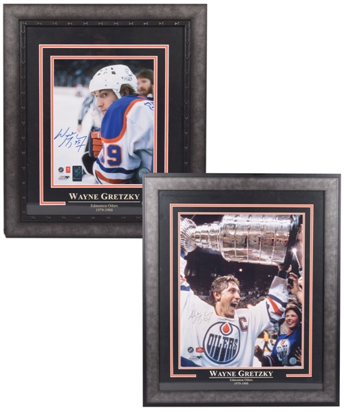Wayne Gretzky Edmonton Oilers "Watching from the Bench" and "1984 Stanley Cup" Signed Framed Displays with WGA COAs Plus 2 Figurines
