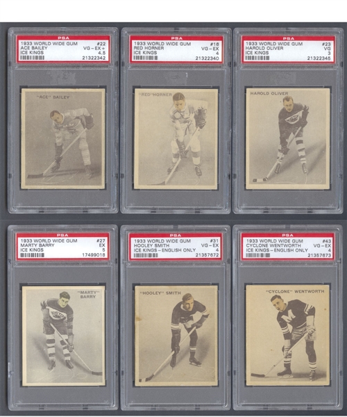 1933-34 World Wide Gum Ice Kings (V357) PSA-Graded Hockey Card Collection of 12 Including Bailey, Horner, Oliver and Barry
