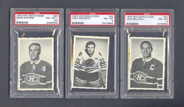 1970-71 O-Pee-Chee Deckle Edge PSA-Graded Hockey Card Collection of 9 Including Beliveau, Richard, Lemaire and Vachon