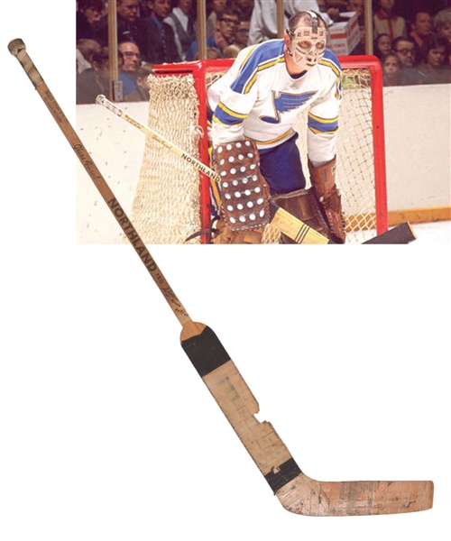 Glenn Halls Late-1960s St. Louis Blues Signed Game-Used Stick Plus Gerry Cheevers and Jacques Plantes Early-1970s Game Sticks