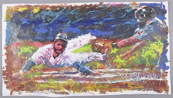 Josh Donaldson Toronto Blue Jays “Diving for Home” Original Painting on Canvas by Renowned Artist Murray Henderson (23 ½” x 42”) 