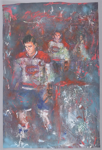 Maurice Richard and Jean Beliveau Montreal Canadiens “Dressing Room Walk” Original Painting on Canvas by Renowned Artist Murray Henderson (26 ½” x 39 ½”) 