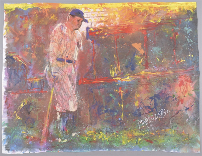 Babe Ruth New York Yankees “The Babe in Contemplation” Original Painting on Canvas by Renowned Artist Murray Henderson (31 ½” x 41”) 