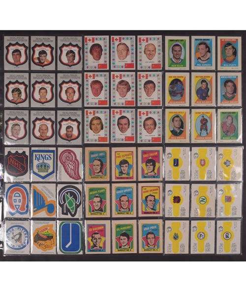 O-Pee-Chees 1970-71 Sticker Stamps Near Set (28/33), 1971-72 Hockey Booklets (2 Sets), 1972-73 Player Crests Set and Team Canada Set, 1973-74 Team Crests Set and Rings Set Plus More!