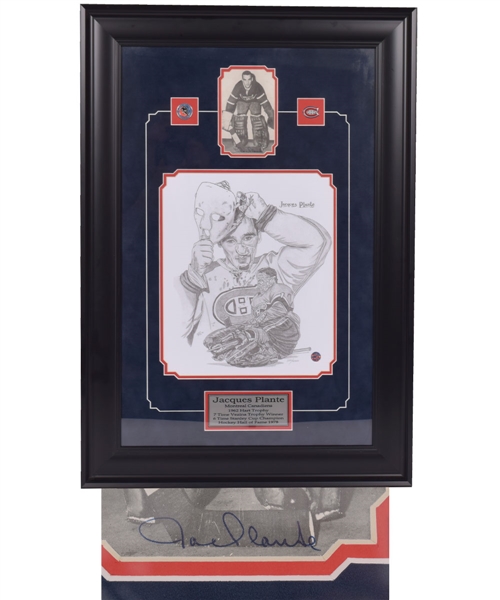 Deceased HOFer Jacques Plante Montreal Canadiens Signed Postcard Framed Display (21" x 30")