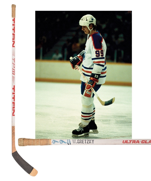 Wayne Gretzkys 1982-83 Edmonton Oilers Signed Titan TPM Game-Used Stick with LOA - From Shawn Chaulk Collection