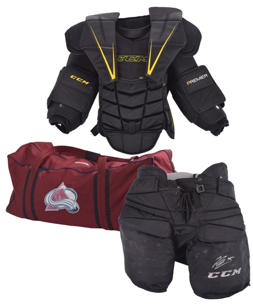 Jonathan Berniers 2017-18 Colorado Avalanche Signed CCM Game-Worn Pants and Chest Protector Plus Equipment Bag with His Signed LOA