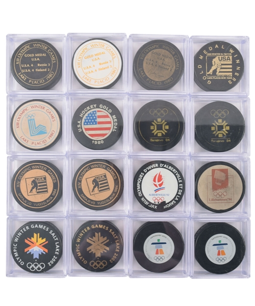 International Hockey Puck Collection of 200+ Including Olympics, World Cup of Hockey, World Championships and More!