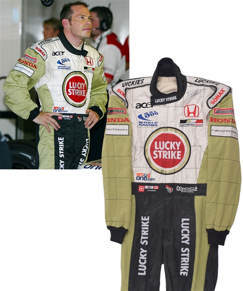 Jacques Villeneuve’s 2002 Lucky Strike BAR Honda F1 Team Signed Race-Worn Suit with His Signed LOA