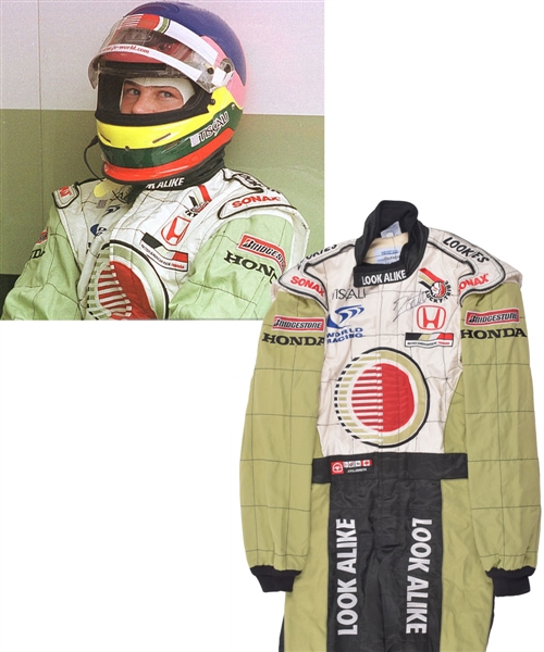 Jacques Villeneuves 2001 Lucky Strike BAR Honda F1 Team Signed Race-Worn Suit with His Signed LOA