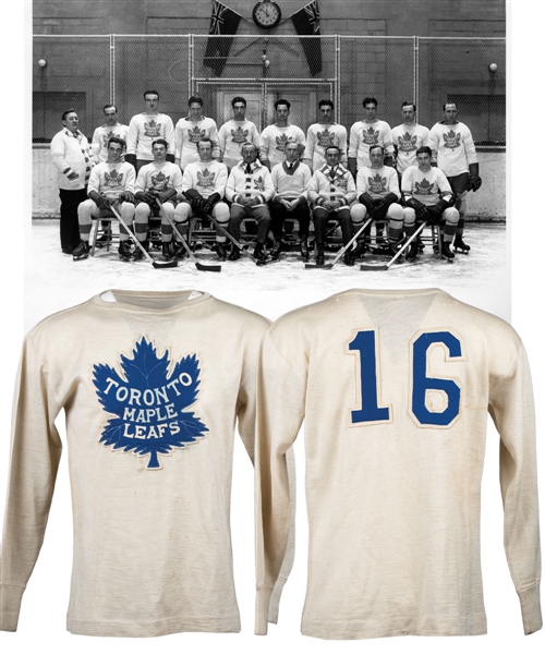 Harold Darraghs 1931-32 Toronto Maple Leafs Stanley Cup Championship Season Game-Worn Wool Jersey with LOA - Team Repairs! - Photo-Matched!