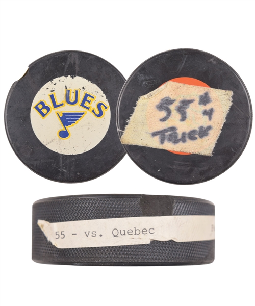 Brett Hulls 1989-90 St. Louis Blues "55th Goal of Season - 5th NHL Hat Trick" Goal Puck with His Signed LOA