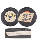 Brett Hulls 1989-90 St. Louis Blues "55th Goal of Season - 5th NHL Hat Trick" Goal Puck with His Signed LOA