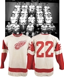 Late-1950s Detroit Red Wings #22 Game-Worn Wool Jersey - Team Repairs!