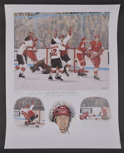 "Henderson Scores for Canada" Henderson, Tretiak, Cournoyer, Esposito and Liapkin Signed Artist Proof Limited-Edition Print #164/250 by Daniel Parry (18 ½” x 23 ½”)