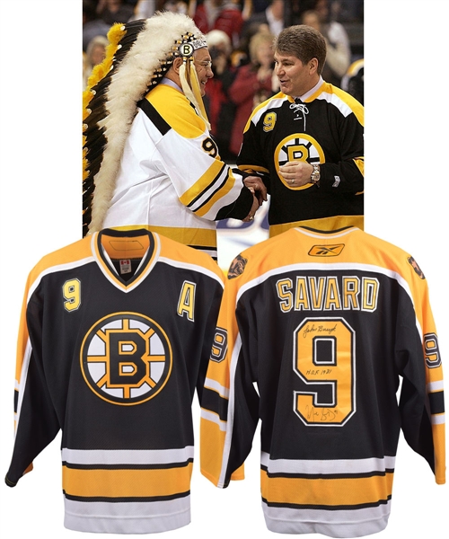 Marc Savards 2006-07 Boston Bruins "Johnny Bucyk Night" Warm-Up Worn Alternate Captains Jersey Signed by Bucyk and Savard