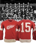 Detroit Red Wings 1957-58 Game-Worn Wool Jersey with LOA - Team Repairs!