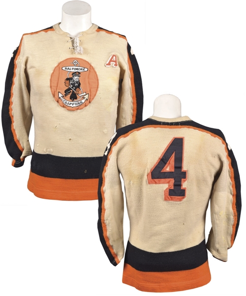 Ralph Kellers 1962-63 AHL Baltimore Clippers Inaugural Season Game-Worn Alternate Captains Wool Jersey - 25+ Team Repairs!