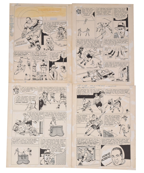 Howie Morenz 1945 Joe Palooka Comics "True-Thrilling Sport Short" Original Artworks (4) by American Comic Book Artist Bob Powell