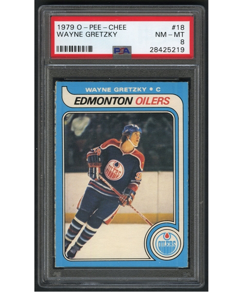 1979-80 O-Pee-Chee Hockey #18 HOFer Wayne Gretzky RC Card - Graded PSA 8