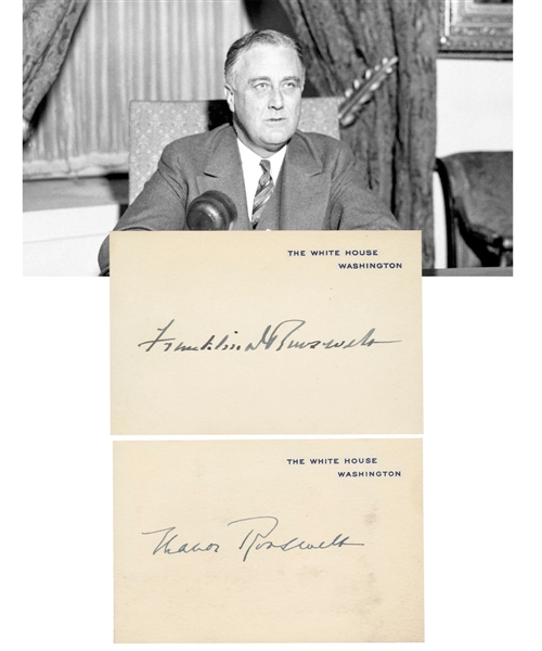 Franklin D. Roosevelt and First Lady Eleanor Roosevelt Signed White House Calling Cards (2) with JSA LOA - 32nd President of the United States