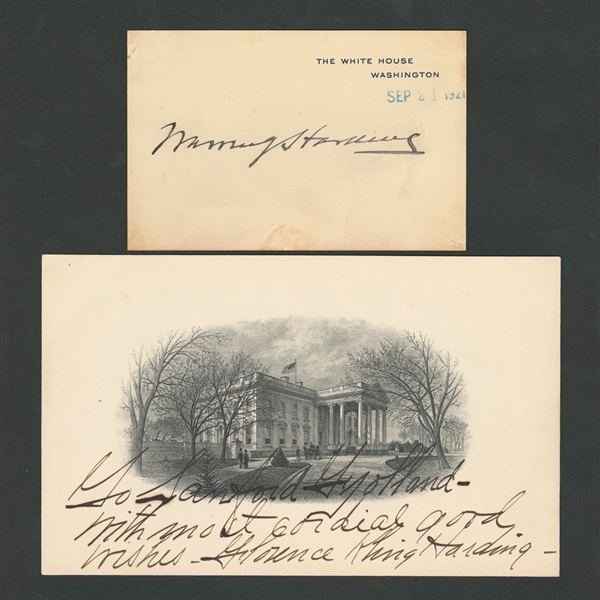 Warren G. Harding and First Lady Florence Kling Harding Signed White House Calling Cards (2) with JSA LOA - 29th President of the United States