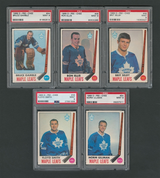 1969-70 O-Pee-Chee Toronto Maple Leafs PSA-Graded Hockey Card Collection of 5 - All Graded PSA 9