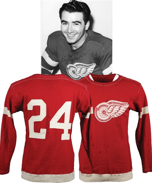 Detroit Red Wings Circa 1937 Game-Worn Wool Jersey Obtained from Jimmy Orlando’s Family