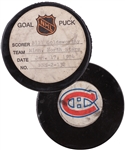 Bill Goldsworthys Minnesota North Stars January 17th 1974 Goal Puck from the NHL Goal Puck Program