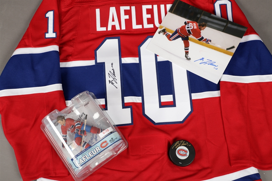 Guy Lafleur Montreal Canadiens Autograph Collection of 5 including Signed Jersey and Signed Limited-Edition Commemorative Stick with LOA