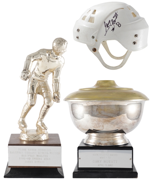 Garry Howatts Hockey Career Trophy/Award Collection of 9 Plus Signed Game-Worn Jofa Helmet with His Signed LOA