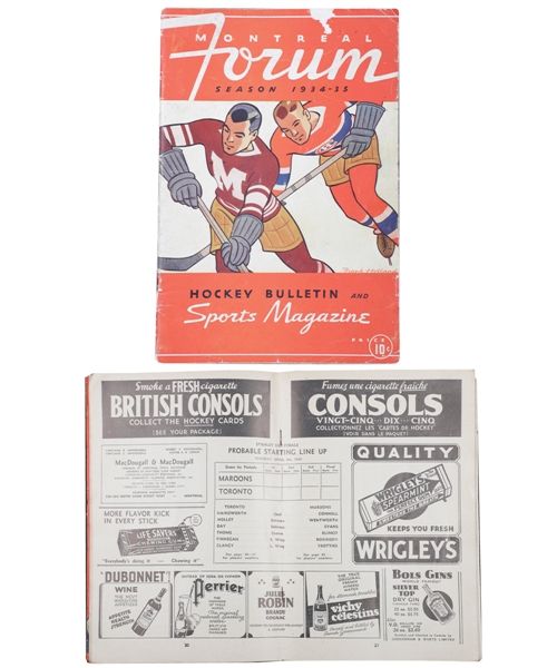 1934-35 Stanley Cup Finals Program - Montreal Maroons vs Toronto Maple Leafs - Cup-Clinching Game!